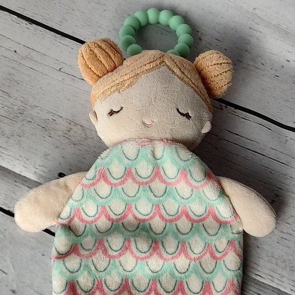 Douglas Baby Lovey Teether Plush Mermaid Doll Soft Security Blanket Pink & Mint - Picture 1 of 8